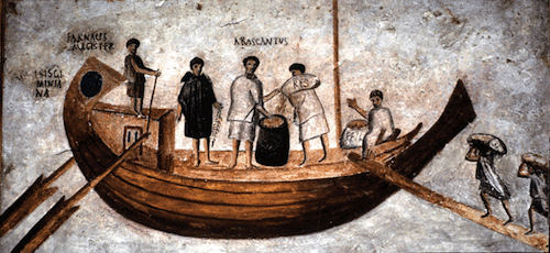 Ancient picture of loading goods for export onto a small ship