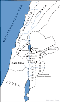 Map of Cities of the Decapolis in Israel
